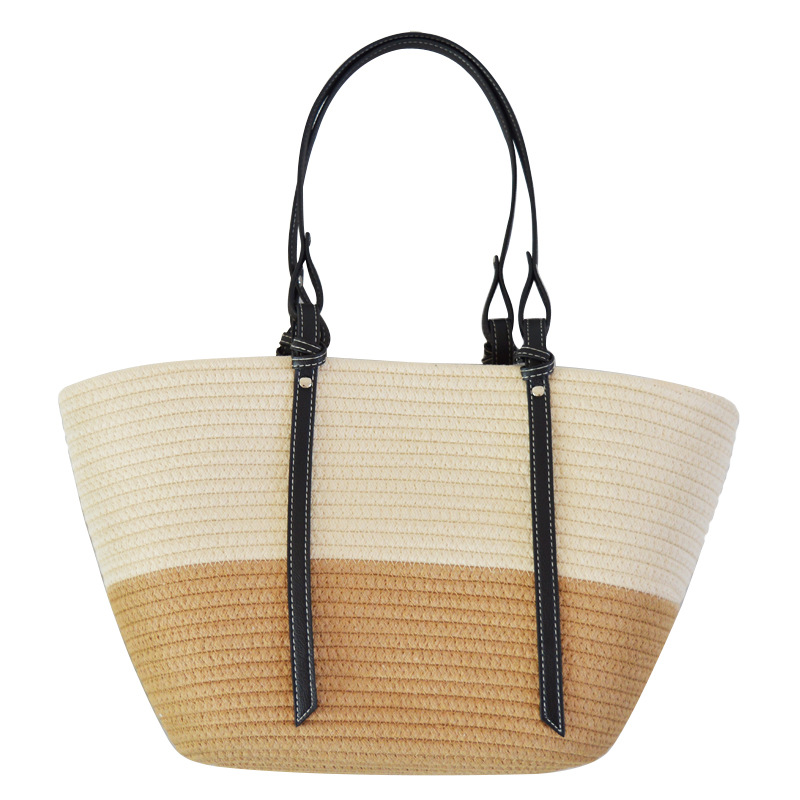 Bolso de Hombro Mediano de Algodón Tejido | Bolso Tote Diario Abierto