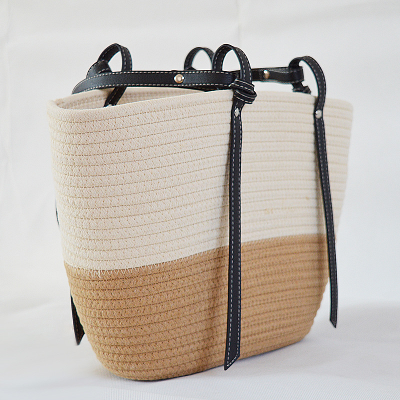 Bolso de Hombro Mediano de Algodón Tejido | Bolso Tote Diario Abierto