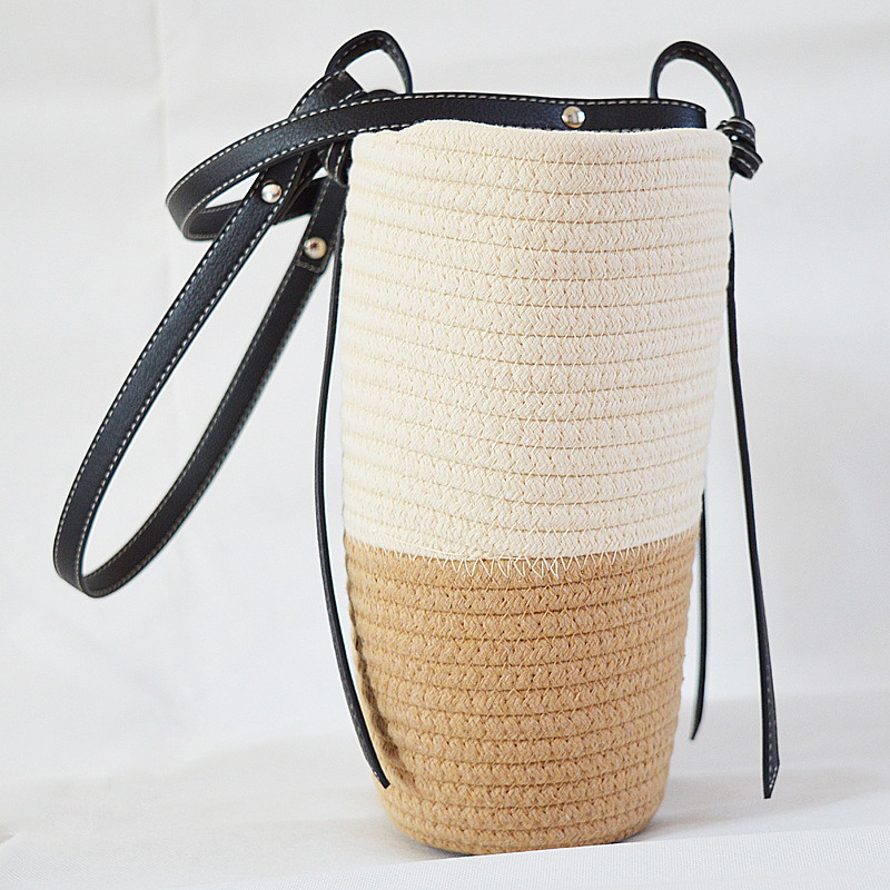 Bolso de Hombro Mediano de Algodón Tejido | Bolso Tote Diario Abierto