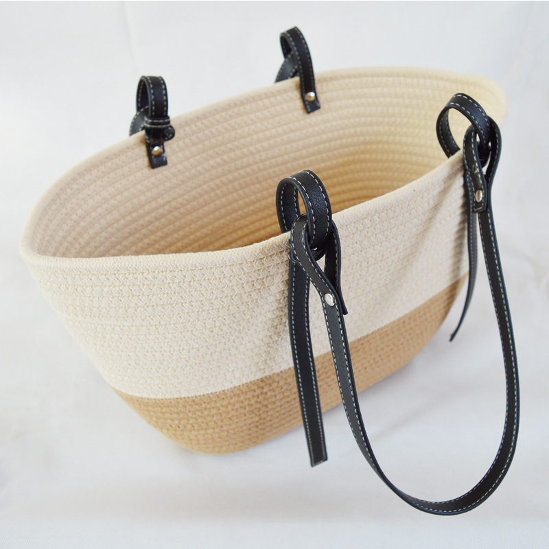 Bolso de Hombro Mediano de Algodón Tejido | Bolso Tote Diario Abierto