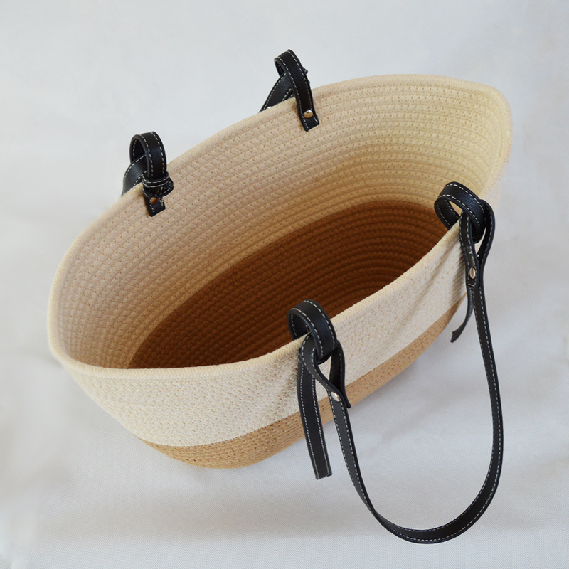 Bolso de Hombro Mediano de Algodón Tejido | Bolso Tote Diario Abierto