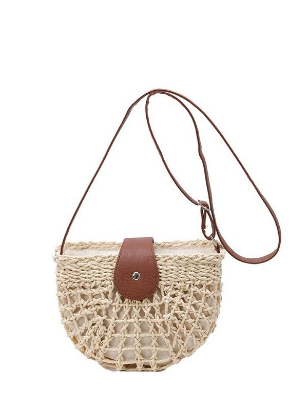 Bolso cruzado de paja de papel minimalista | Bolso de silla de montar Artisanstraw hueco tejido
