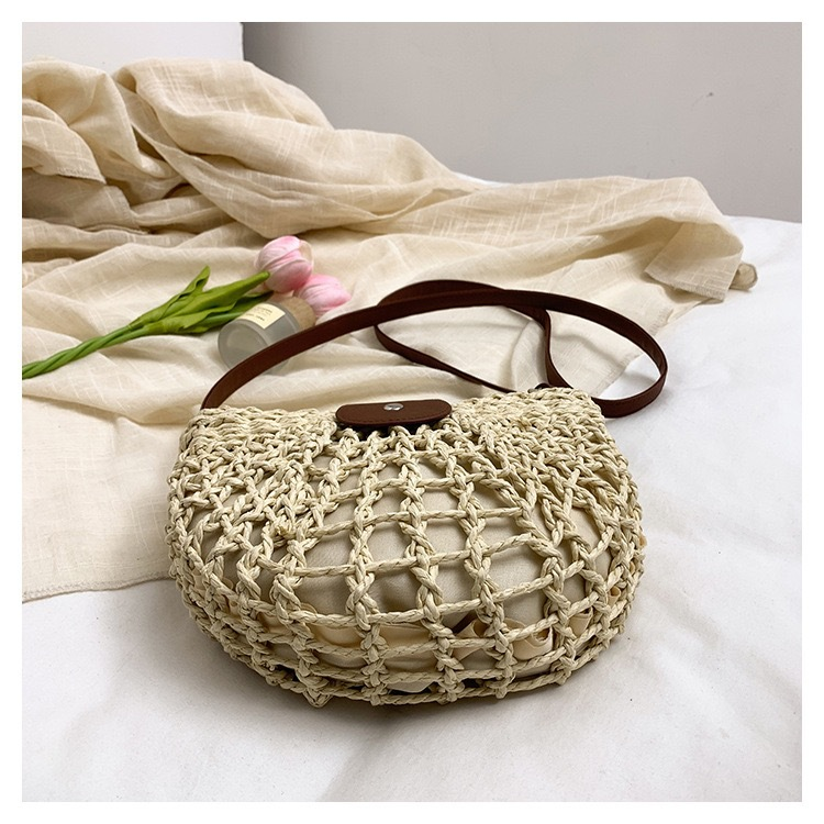 Bolso cruzado de paja de papel minimalista | Bolso de silla de montar Artisanstraw hueco tejido