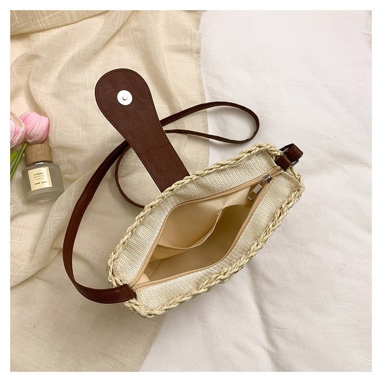 Bolso cruzado de paja de papel minimalista | Bolso de silla de montar Artisanstraw hueco tejido