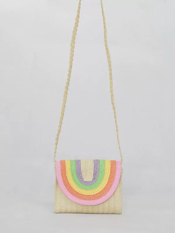 Bolso cruzado de rafia de macarrón arcoíris, estilo dulce y fresco, con solapa magnética, pequeño bolso cuadrado con ranura para tarjetas para el uso diario de verano