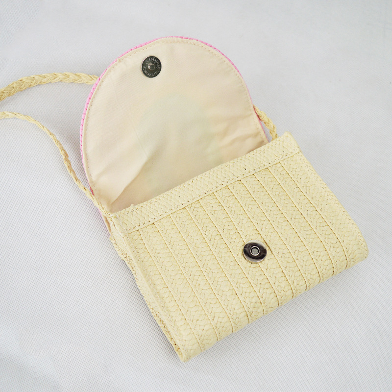Bolso cruzado de rafia de macarrón arcoíris, estilo dulce y fresco, con solapa magnética, pequeño bolso cuadrado con ranura para tarjetas para el uso diario de verano
