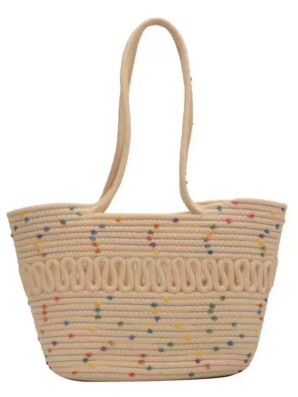 Bolso tote de hombro de algodón tejido con lunares de colores, estilo fresco y dulce, con parte superior abierta, mediano, cuadrado horizontal, informal, para atuendos diarios de primavera
