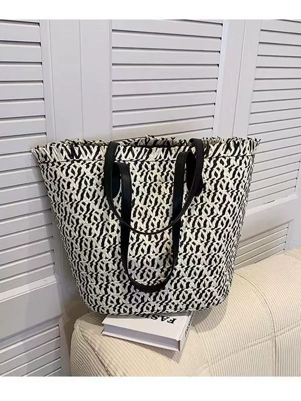 Bolso Tote de Rafia a Cuadros con Flecos, Bolso Bandolera de Cuero con Cremallera Estilo Urbano Minimalista, Bolso de Verano Diario Mediano Vertical Cuadrado