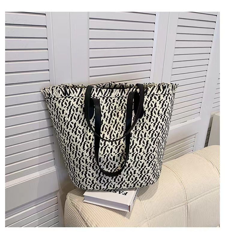 Bolso Tote de Rafia a Cuadros con Flecos, Bolso Bandolera de Cuero con Cremallera Estilo Urbano Minimalista, Bolso de Verano Diario Mediano Vertical Cuadrado