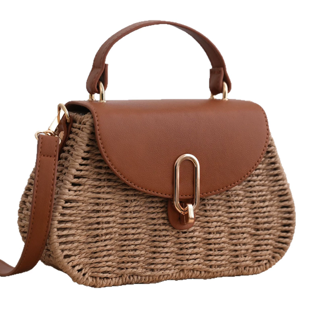 Bolso cruzado mini satchel de papel tejido, cartera con asa superior con solapa y cierre metálico minimalista urbano, pequeño bolso de mano ovalado para el día a día primavera 2026