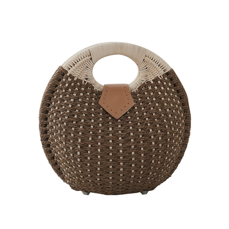 Bolso de mano de paja ovalado redondo con asa superior, bolso de paja dulce y fresco con solapa portátil, bolso de mano mediano de playa multicolor (7 opciones de color)