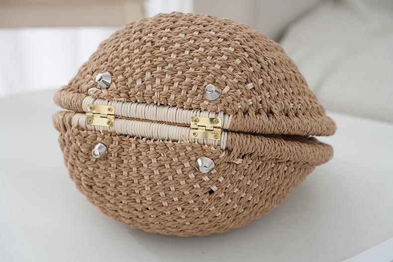 Bolso de mano de paja ovalado redondo con asa superior, bolso de paja dulce y fresco con solapa portátil, bolso de mano mediano de playa multicolor (7 opciones de color)