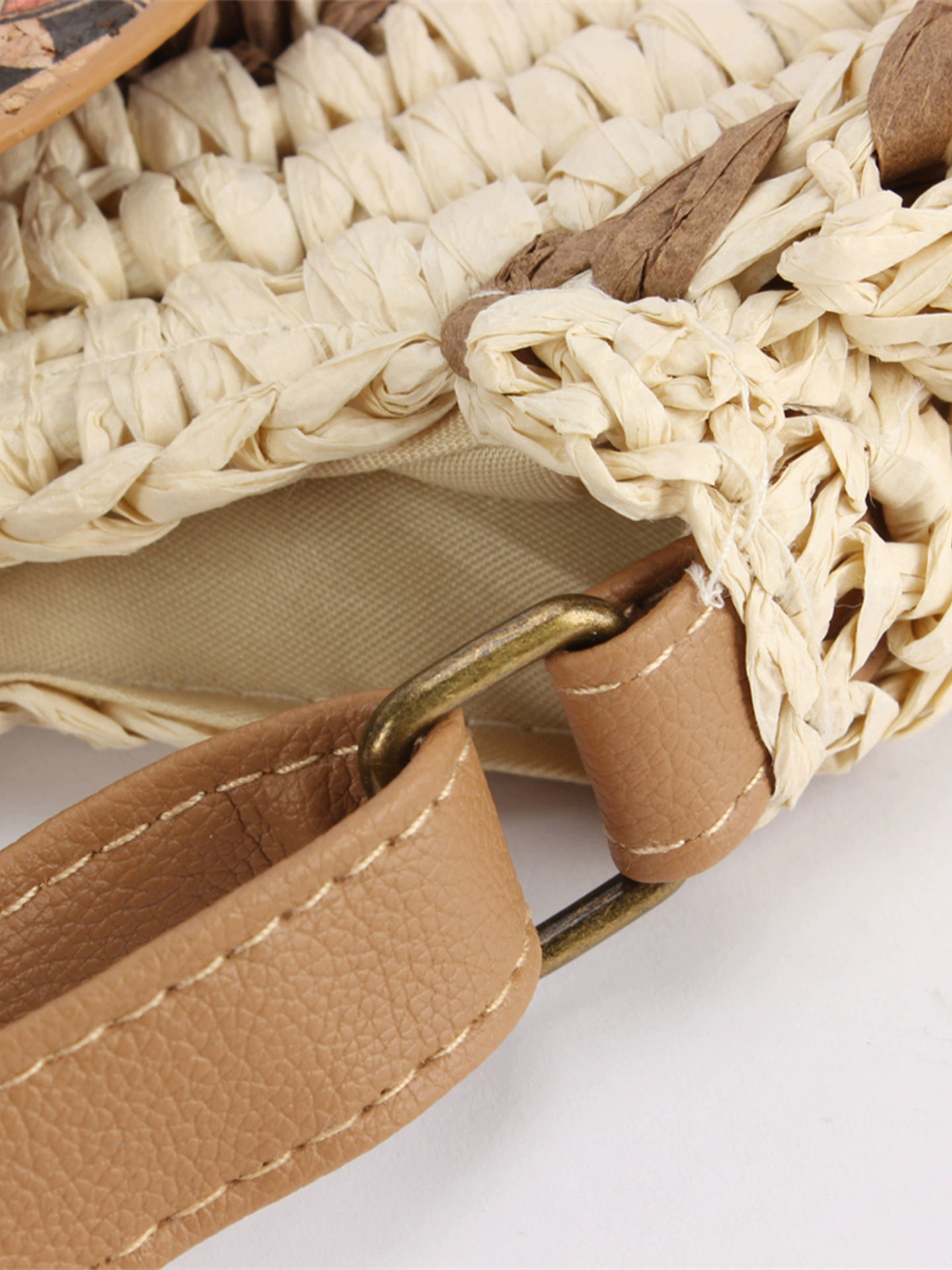 Bolso cruzado redondo de papel tejido bohemio vintage, cartera circular pequeña con solapa con estampado retro de azulejos, hebilla y correa ajustable, bolso de hombro casual diario de 3 colores (camello, beige, marrón oscuro)
