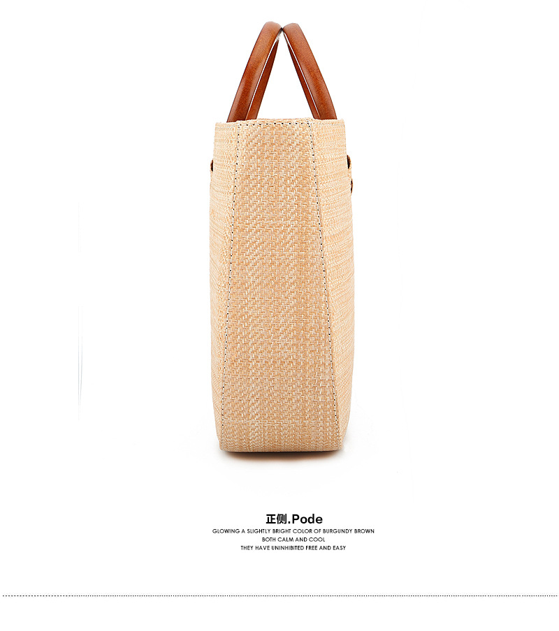 Bolso de mano de paja con asa de madera en forma de corazón, bolso de mano tejido con cordón, minimalista urbano, bolso de uso diario Primavera 2026 color caqui y blanco roto, en stock