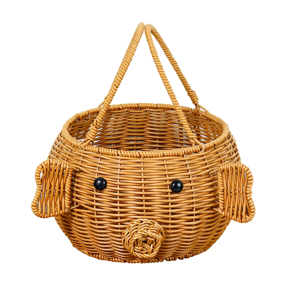 Cesta de Almacenamiento de Juguetes de Mimbre con Asas de Animales Lindos – Organizador de Guardería para Niños