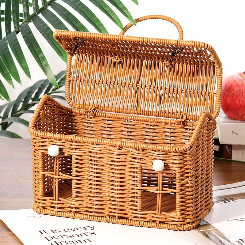 Cesta de almacenamiento estilo mimbre trenzada a mano | Caja de regalo portátil para el hogar con asa