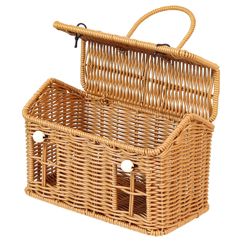 Cesta de almacenamiento estilo mimbre trenzada a mano | Caja de regalo portátil para el hogar con asa