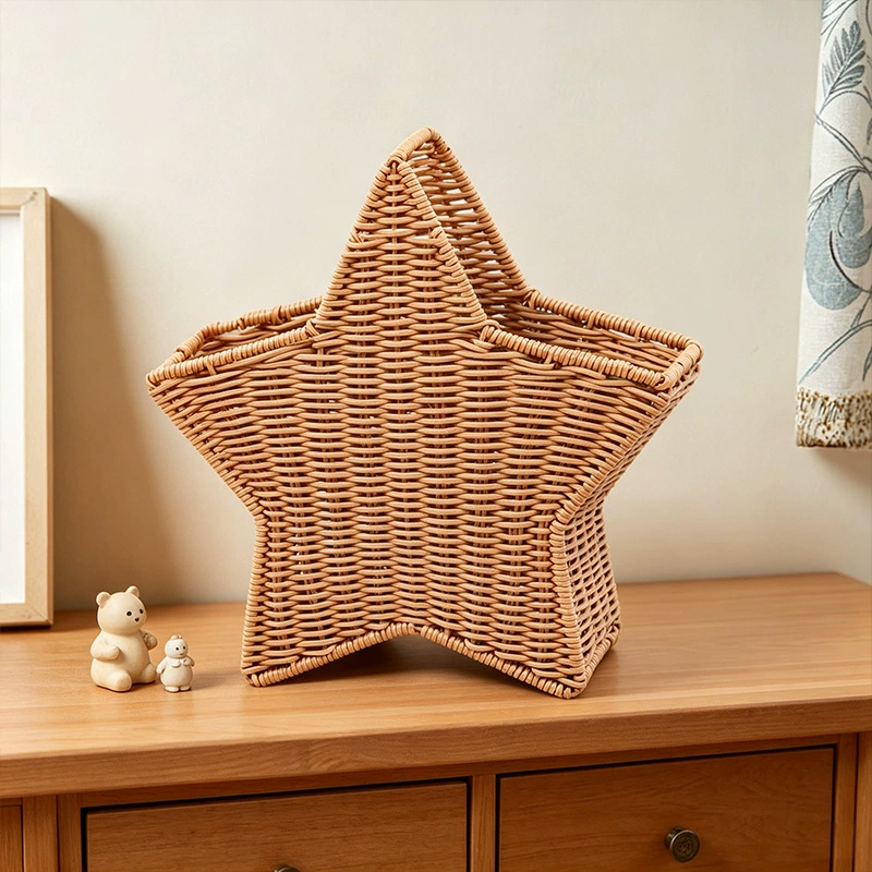 Cesta de flores de ratán en forma de estrella tejida a mano | Florero decorativo de mesa y organizador de almacenamiento