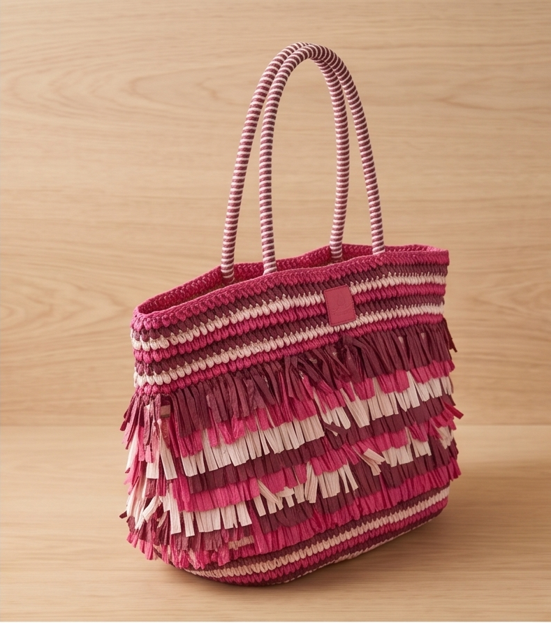 Wholesale Premium Handmade Fringe Raffia Tote Bag | Color-Block Summer Beach Straw Handbag for Women | Artisanstraw B2B