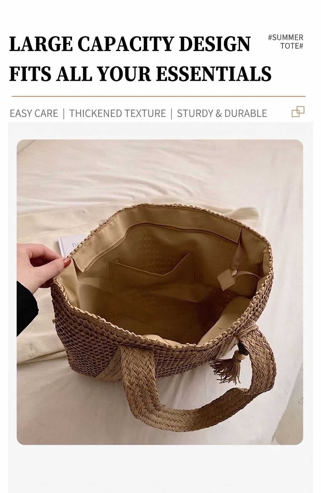 Bolso Grande de Paja Trenzada | Bolso de Hombro Versátil para Mujer
