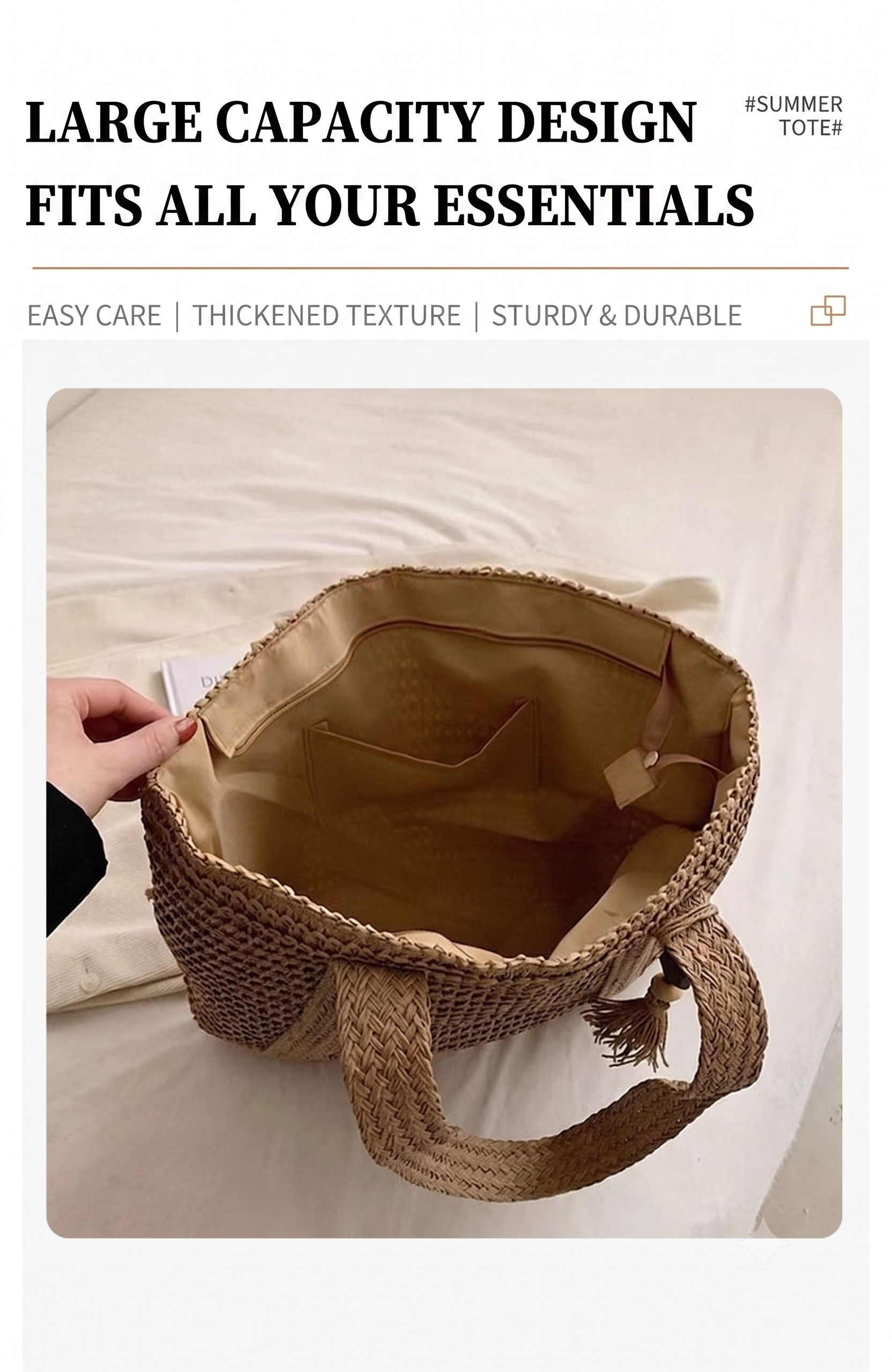Bolso Grande de Paja Trenzada | Bolso de Hombro Versátil para Mujer