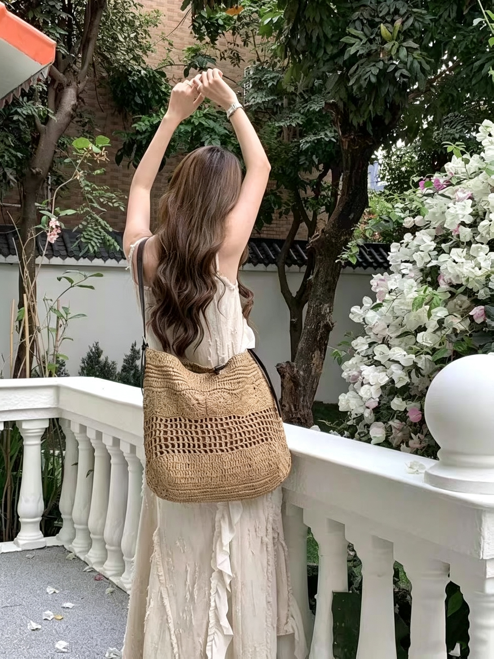 Bolso Hobo Grande de Rafia Trenzada | Bolso de Hombro de Ganchillo Boho para Verano