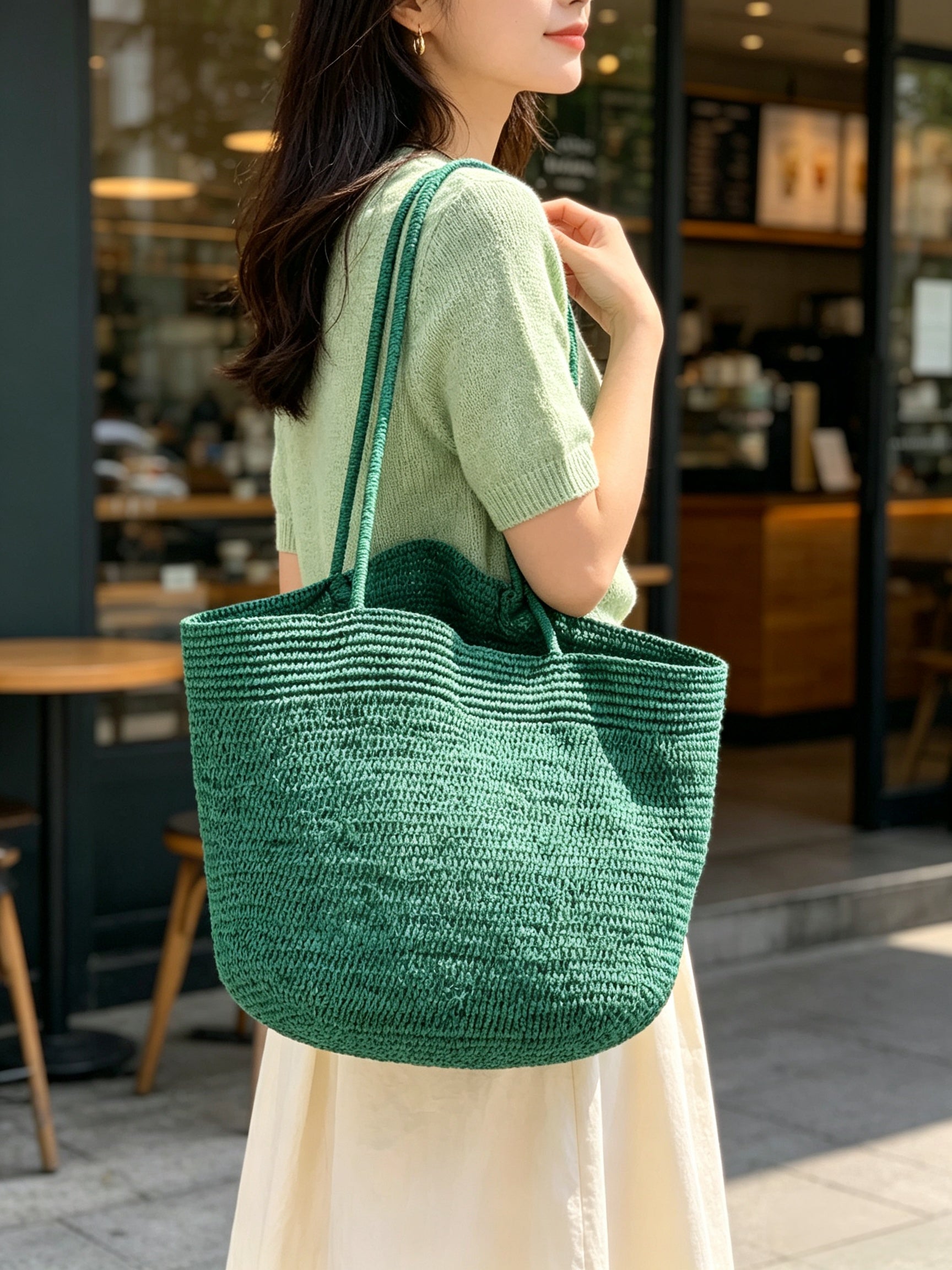 Handmade Green Woven Beach Bag for Women | Bulk Order