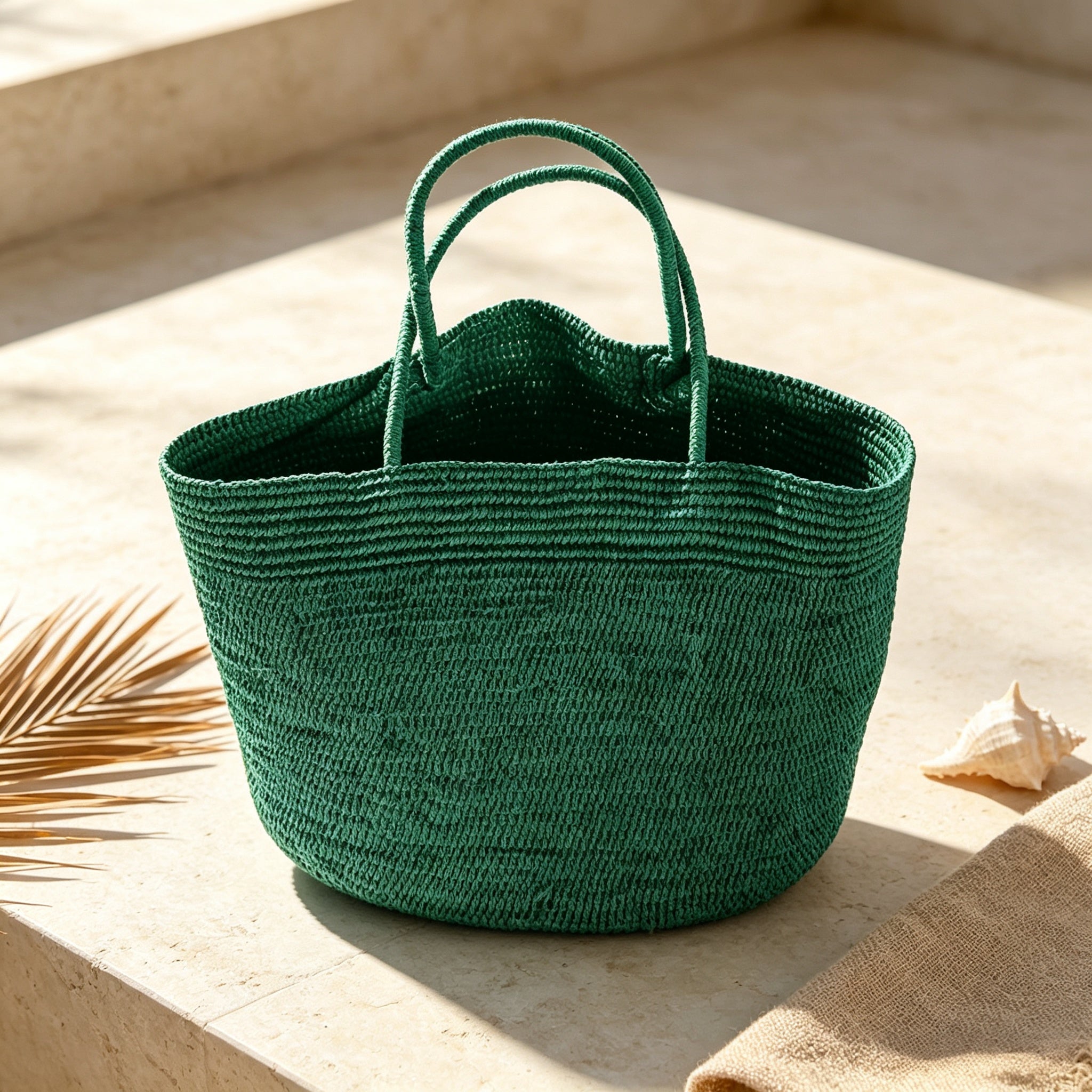 Handmade Green Woven Beach Bag for Women | Bulk Order