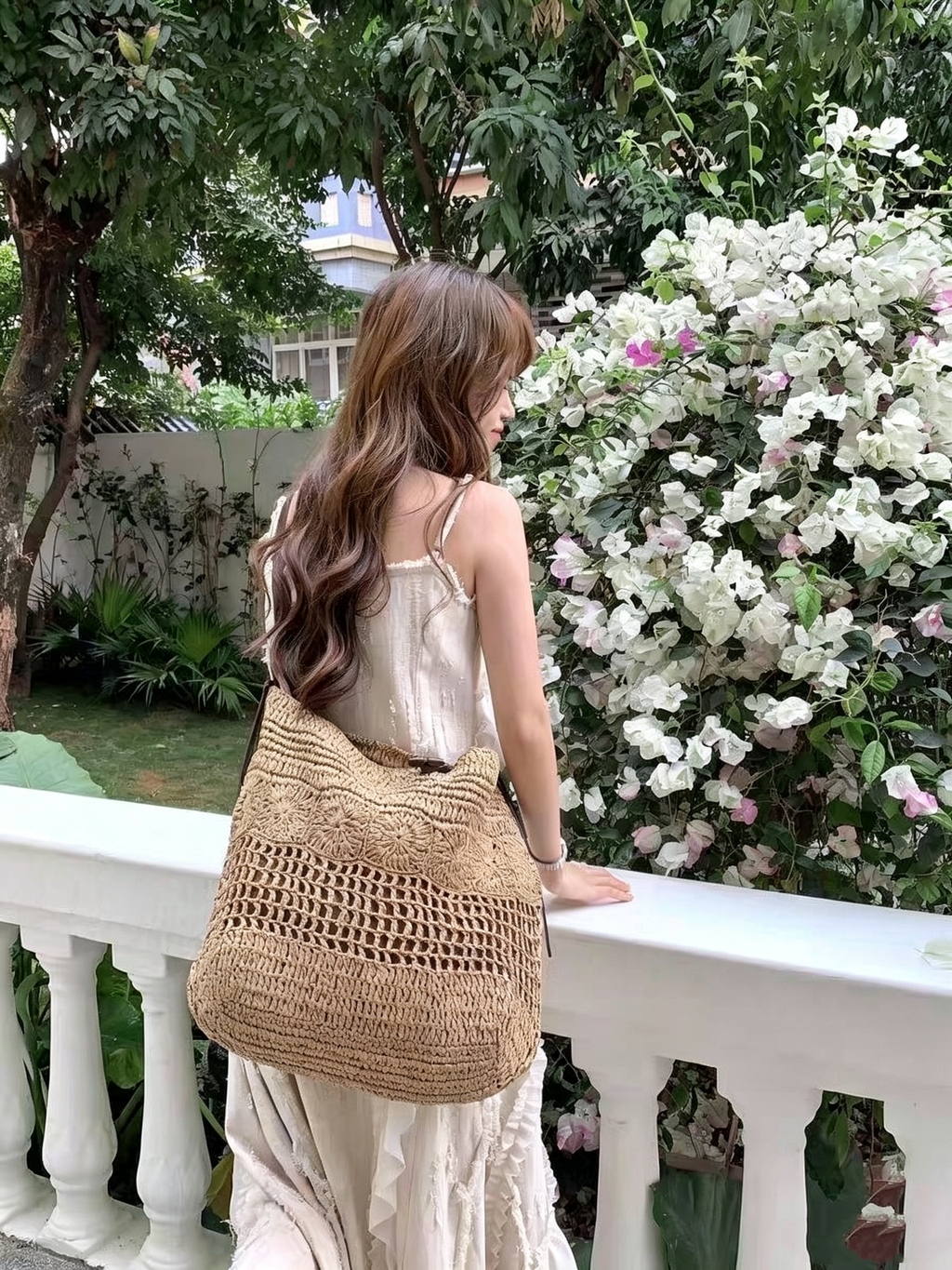 Bolso Hobo Grande de Rafia Trenzada | Bolso de Hombro de Ganchillo Boho para Verano