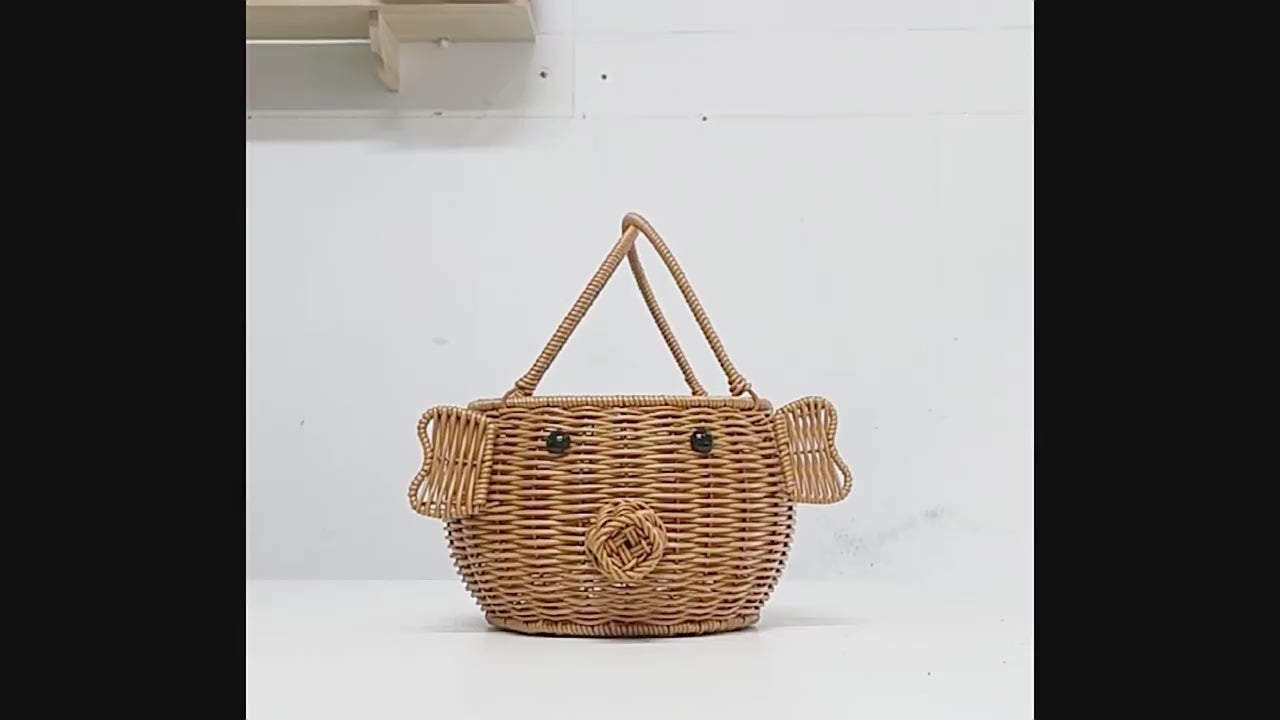 Cesta de Almacenamiento de Juguetes de Mimbre con Asas de Animales Lindos – Organizador de Guardería para Niños